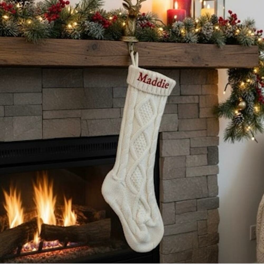 New Cable Knit Christmas Stocking Personalized w/ Maddie